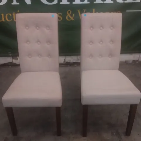 SET OF 2 DESIGNER REGENT UPHOLSTERED DINING CHAIRS OATMEAL FABRIC DARK LEGS