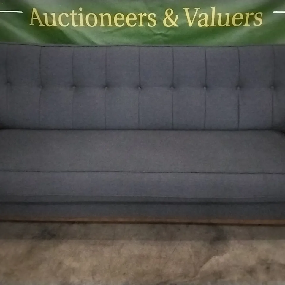 QUALITY BRITISH DESIGNED & MANUFACTURED G PLAN VINTAGE 59 LARGE SOFA TONIC CHARCOAL FABRIC SOFA WITH WOOD FINISH 