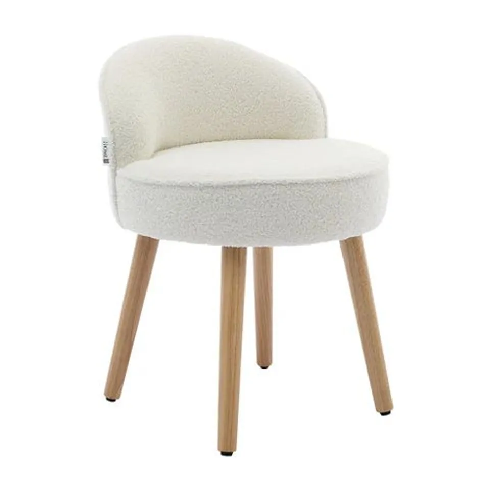 BOXED TEDDY FLEECE DRESSING TABLE STOOL WITH SOLID WOOD LEGS (1 BOX)