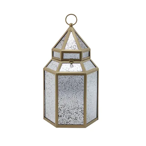 HOME STORIES MERCURY GLASS LARGE LANTERN WITH RICE LIGHTS