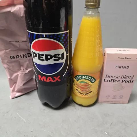APPROXIMATELY 7 ASSORTED FOOD & DRINK ITEMS TO INCLUDE - GRIND HOUSE BLEND , PEPSI MAX ETC