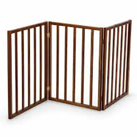 BOXED DARK BROWN DOG SAFETY FOLDING WOODEN PET GATE PORTABLE INDOOR BARRIER
