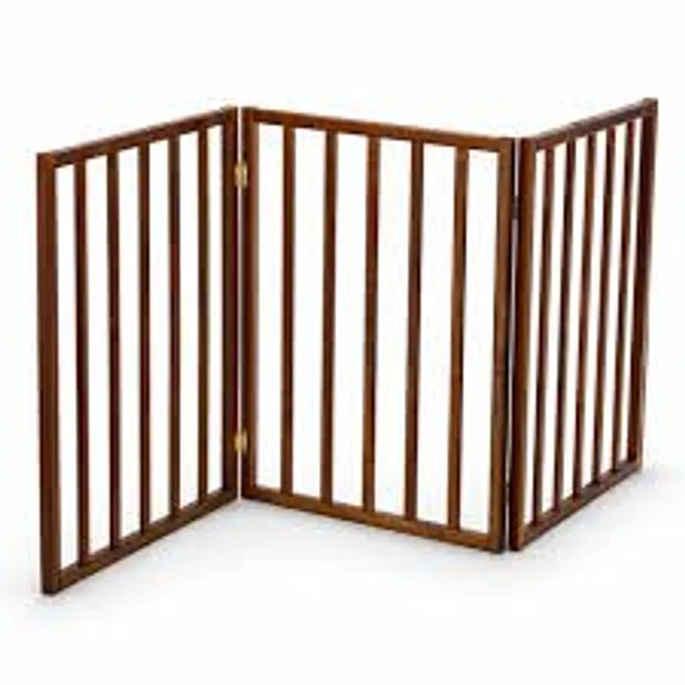 BOXED DARK BROWN DOG SAFETY FOLDING WOODEN PET GATE PORTABLE INDOOR BARRIER
