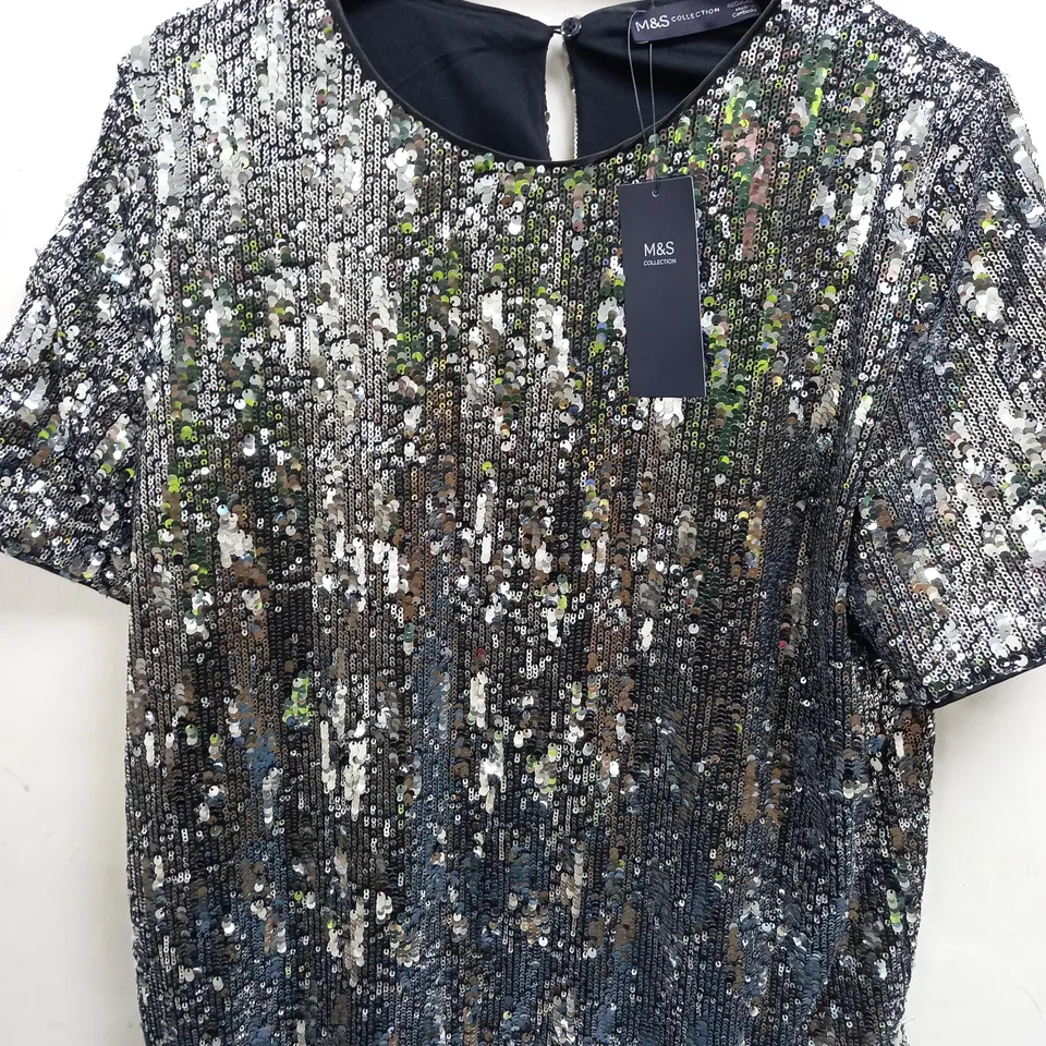 M&S SILVER SEQUIN TOP - 12 REG