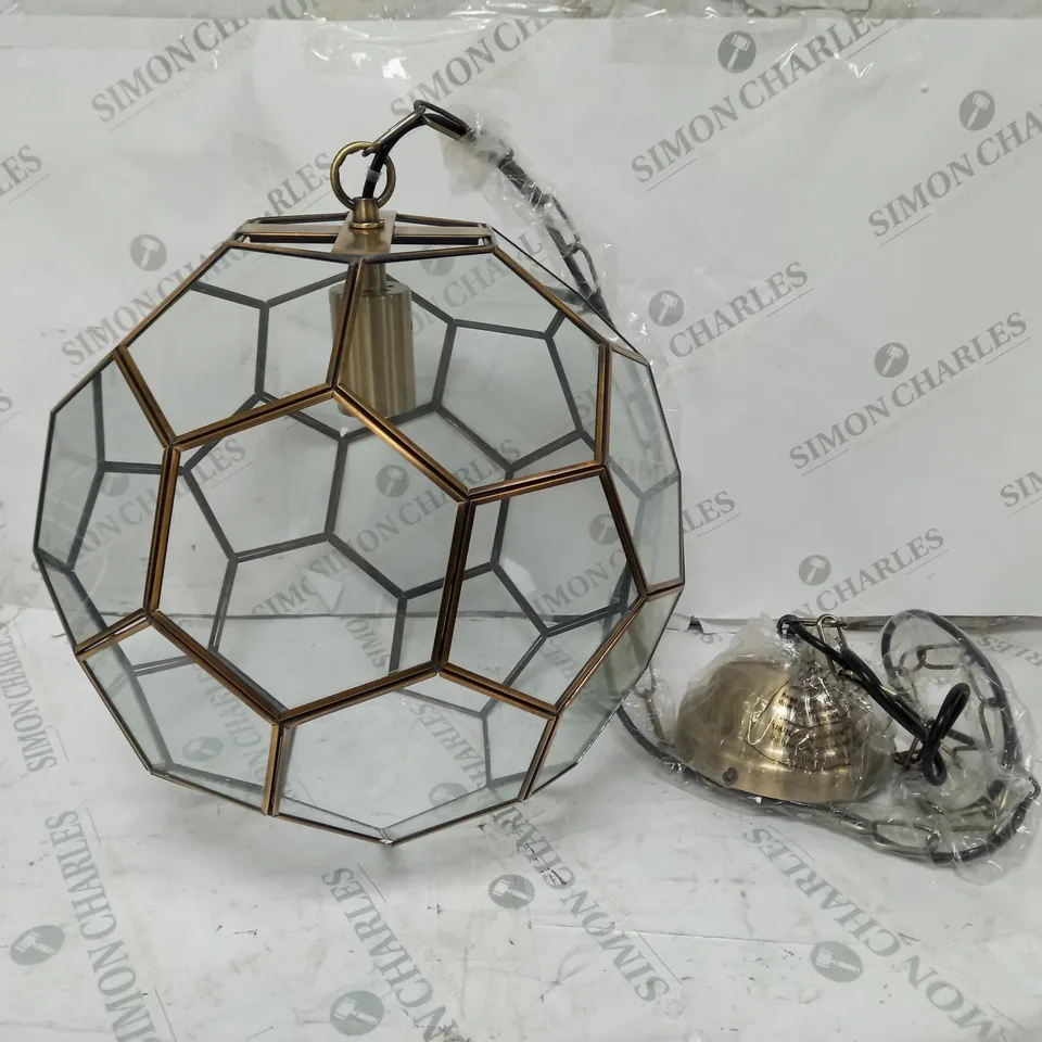 BOXED ENDON LIGHTING MIELE 1 LIGHT GLOBE PENDANT ANTIQUE BRASS