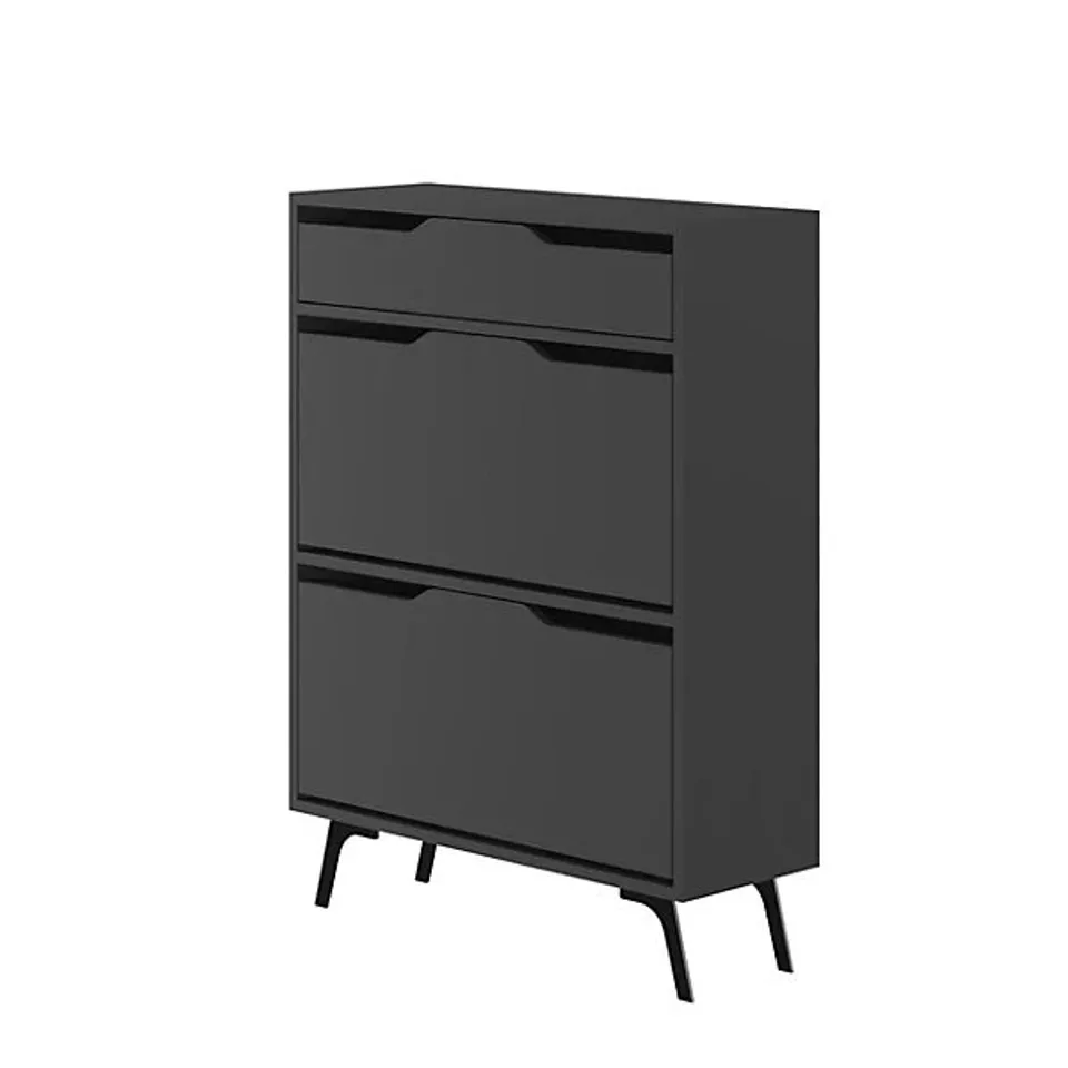 BOXED ASTA MODERN SHOE CABINET WITH DRAWERS - ANTHRACITE (2 BOXES)