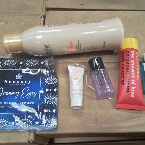 PALLET OF ASSORTED BEAUTY PRODUCTS TO INCLUDE;SLEEP MASKS,SHAMPOO,BODY CLEANSER APPROXIMATELY 200 BOXES PRODUCTS ARE PAST BEST BEFORE USE