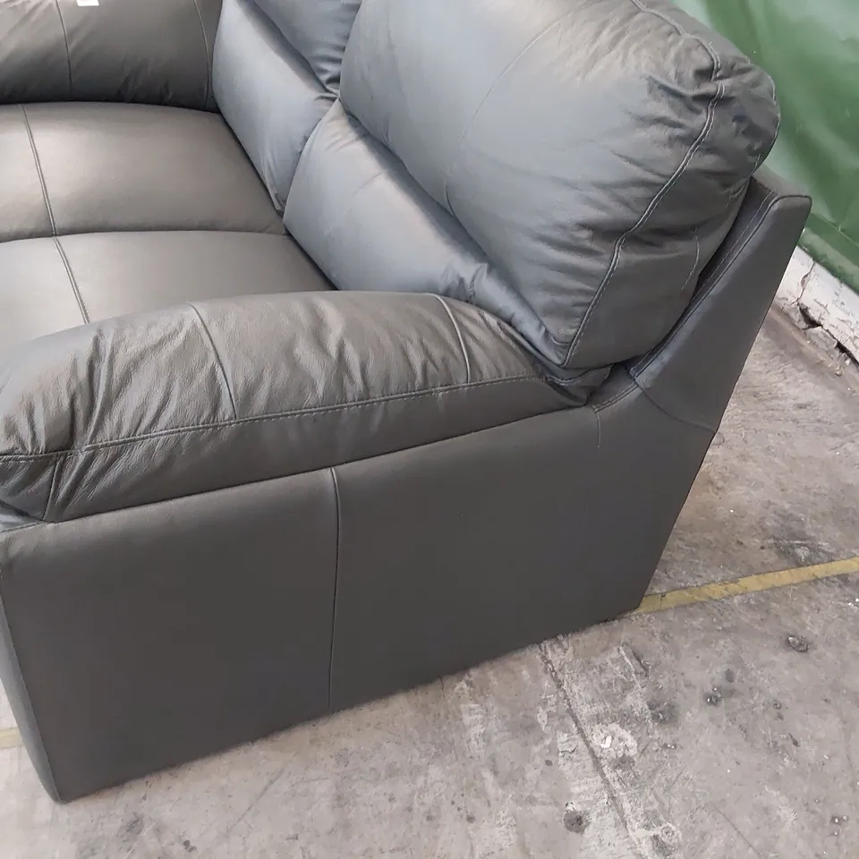 DESIGNER TWO SEATER SOFA GREY LEATHER 