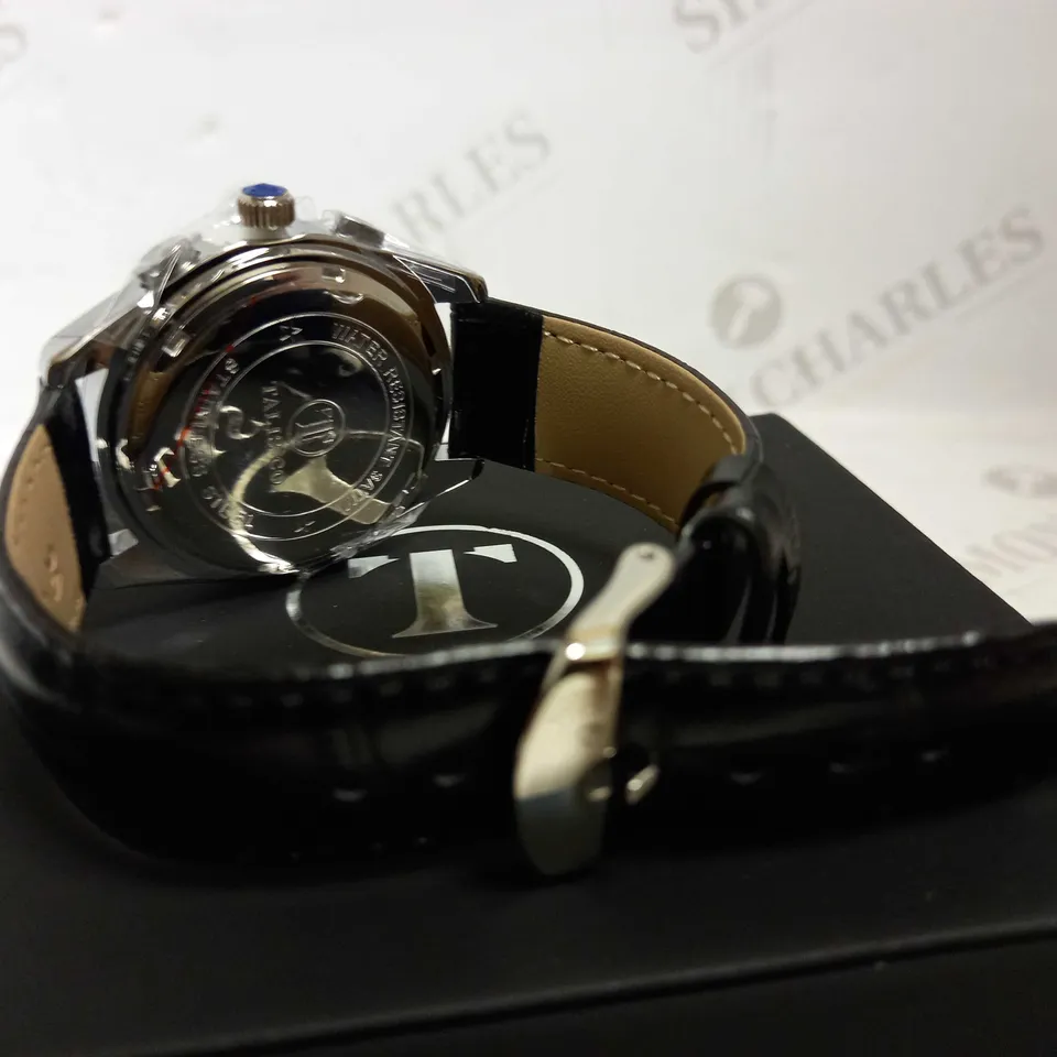 TALIS CO TRIPLE DIAL BLACK LEATHER STRAP WATCH RRP £550