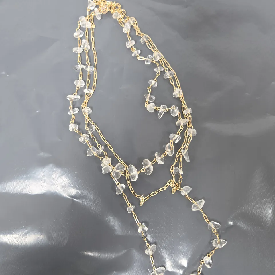 GOLD-TONE NECKLACE WITH CLEAR CRYSTAL BEADS (TWO-ROW DESIGN)