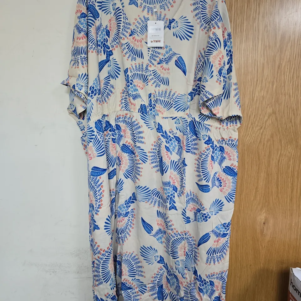 TAMSY WOMEN'S FLORAL MAXI DRESS – BLUE BOTANICAL PRINT ON CREAM - ONE SIZE