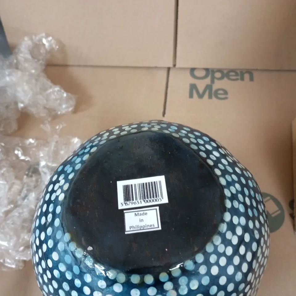 BLUE POLKA DOT DECORATIVE VASE