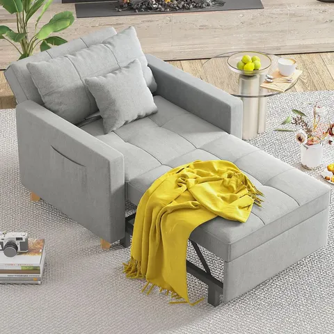 BOXED EMMA-LEIGH 1 SEATER FOLD OUT UPHOLSTERED SOFA BED - GREY (2 BOXES)