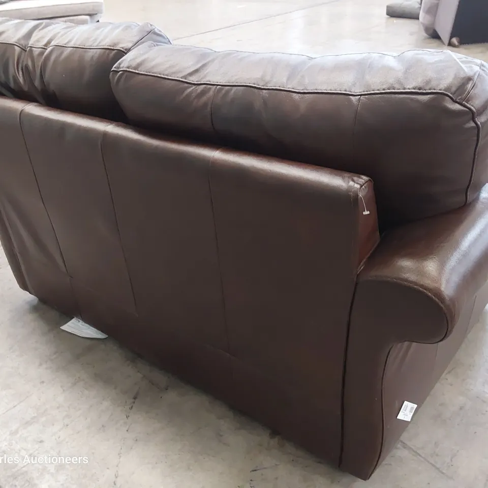 DESIGNER TWO SEATER SOFA CHESTNUT LEATHER WITH BOLSTER CUSHIONS 