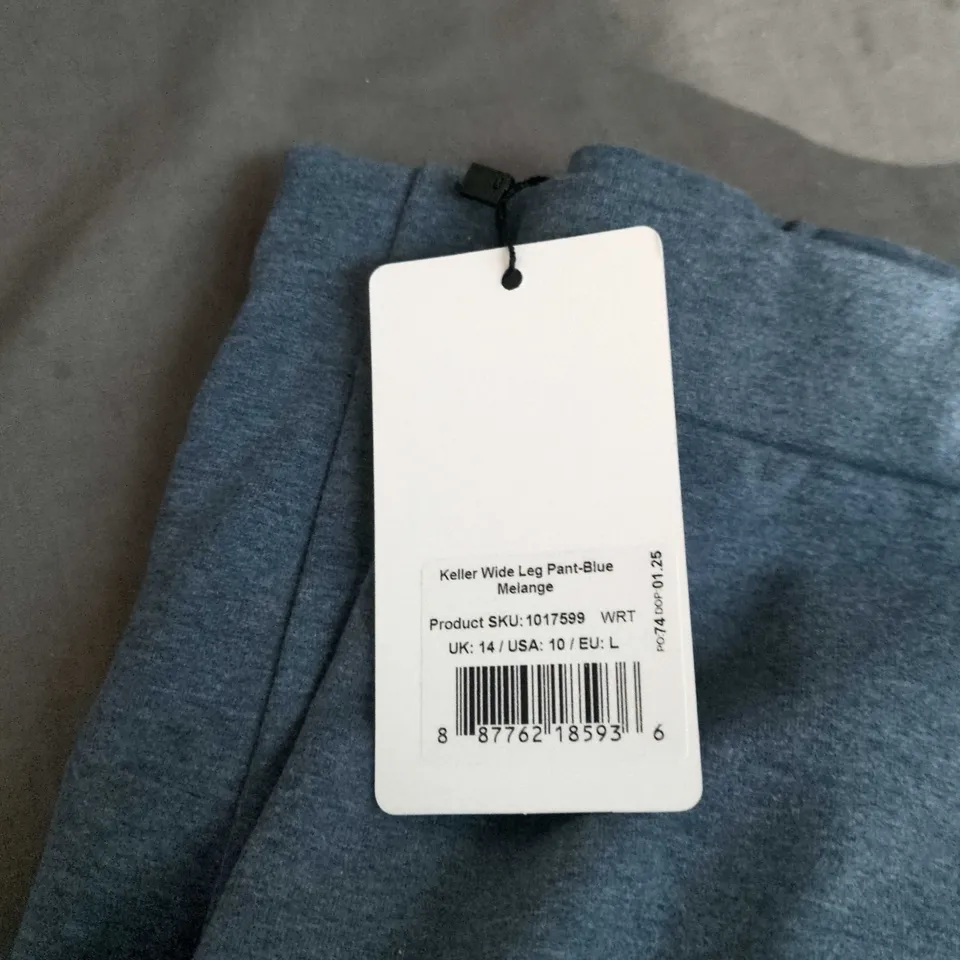 SAINT + SOFIA KELLER WIDE LEG PANT – BLUE MELANGE, UK 14 (USA 10 / EU L)