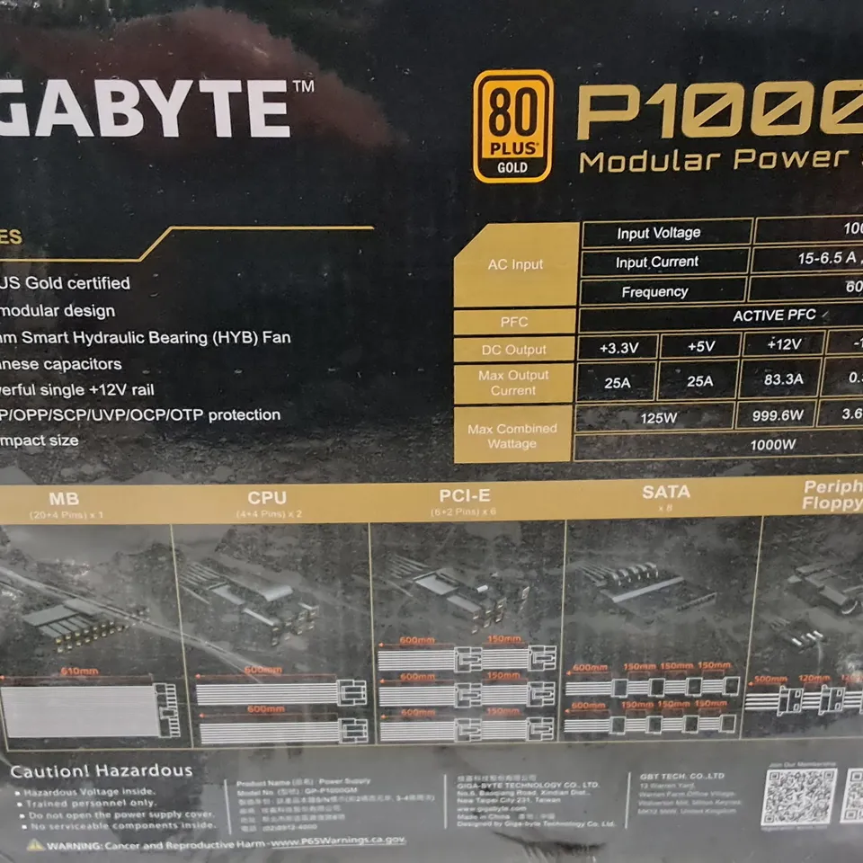 SEALED GIGABYTE P1000GM MODULAR POWER SUPPLY