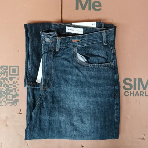 BERSHKA WIDE LEG JEANS IN DARK BLUE SIZE UK 14