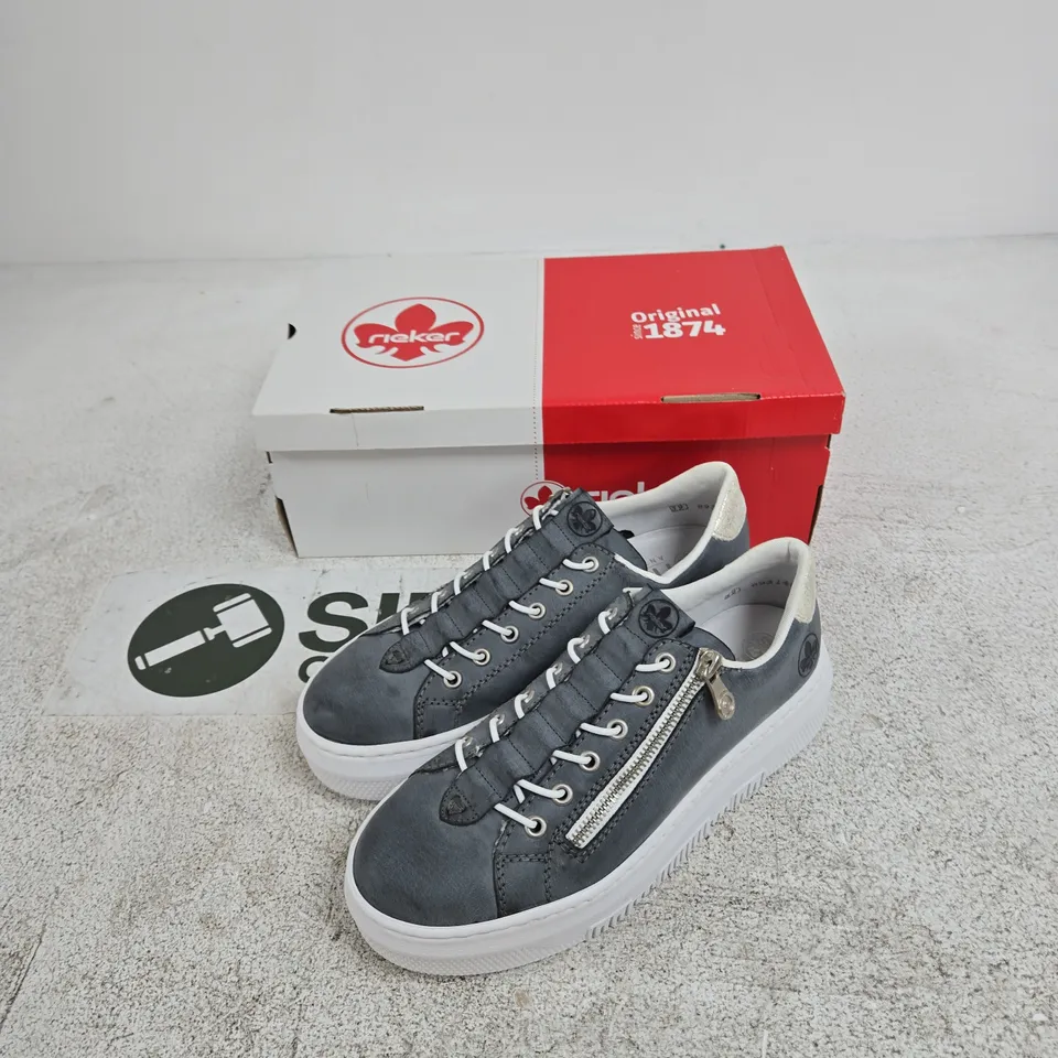 RIEKER SNEAKERS – BLUE/GREY WITH SIDE ZIP, EU 39 (UK 6.5)