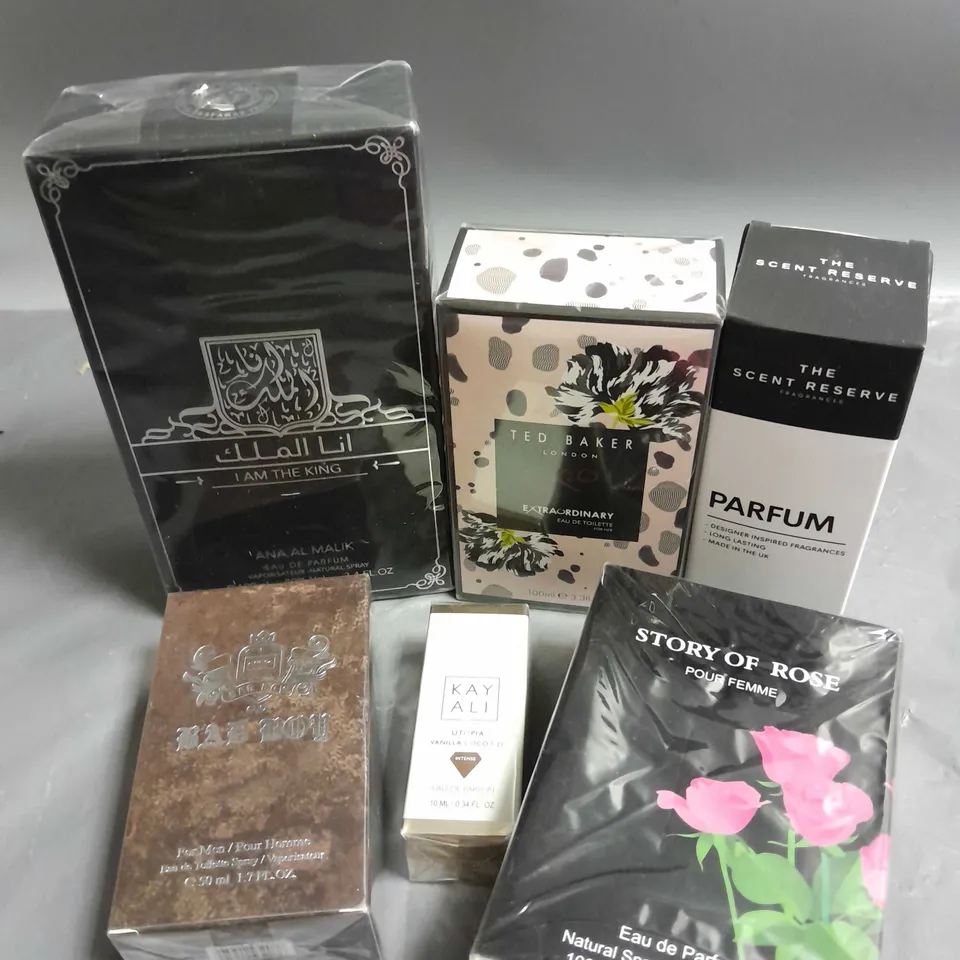 BOX OF APPROXIMATELY 6 ASSORTED BOXED FRAGRANCES TO INCLUDE - KAYALI UTOPIA - TED BAKER EXTRAORDINARY - THE SCENT RESERVE - ETC