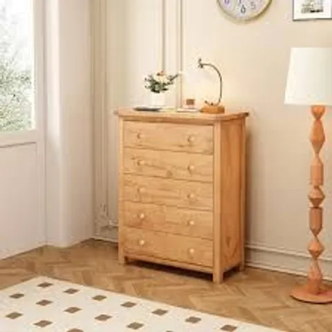 BOXED CABINET BITS LUGO 5 DRAWER CHEST OF DRAWERS WITH WOODEN KNOB