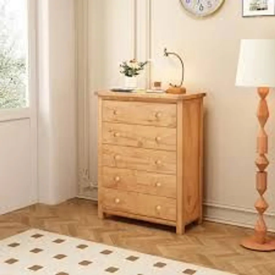 BOXED CABINET BITS LUGO 5 DRAWER CHEST OF DRAWERS WITH WOODEN KNOB