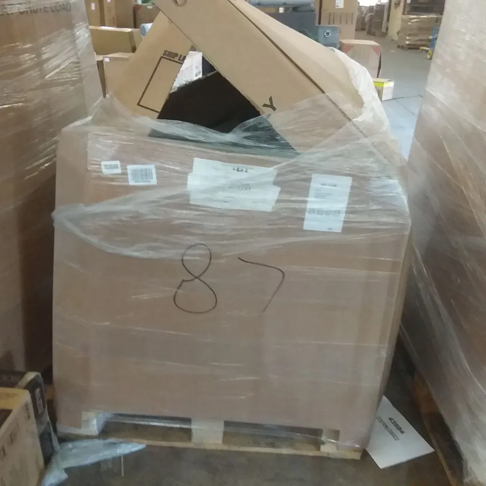 PALLET OF ASSORTED ITEMS INCLUDING PROJECTOR SCREEN, DOKIO, ABBY BAMBOO CUTLERY ORGANISER, FREEVIEW RECORDER, OSPREY SKATEBOARD, ALTO 350 W SPEAKER