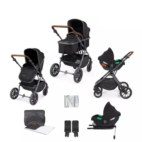 ICKLE BUBBA COSMO ALL-IN-ONE I-SIZE TRAVEL SYSTEM WITH CIRRUS CAR SEAT & ISOFIX BASE - GUNMETAL / BLACK / TAN