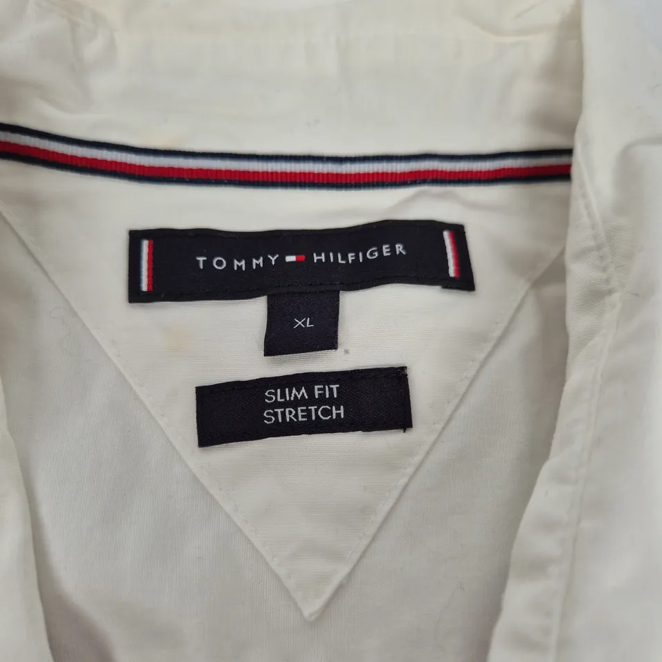 UK XL TOMMY HILFIGER MEN'S WHITE SLIM FIT STRETCH SHIRT