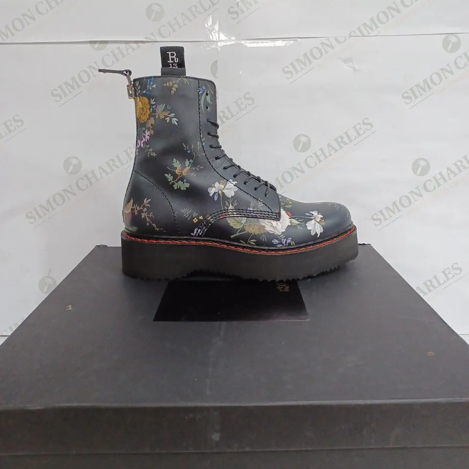 R13 DOUBLE STACKED BOOTS BLACK FLORAL - EU 38