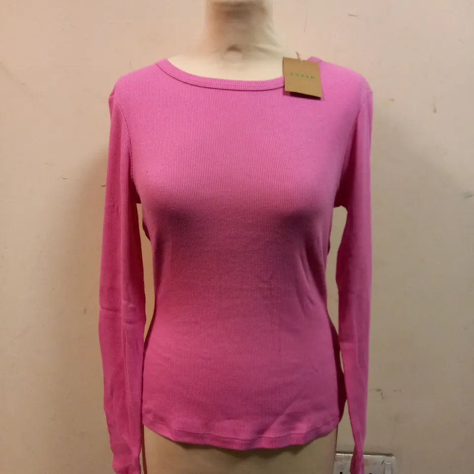 BODEN PINK RIBBED COTTON LONG SLEEVED TOP - SIZE M