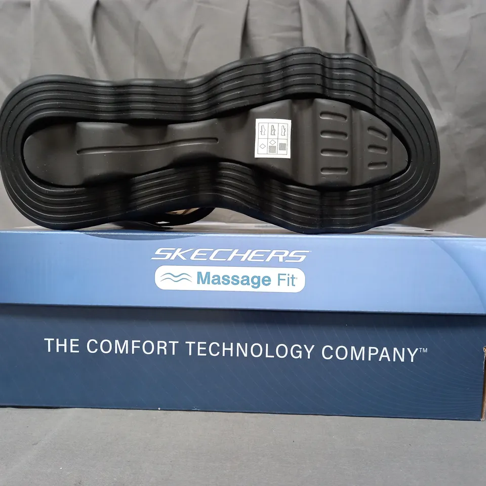 BOXED PAIR OF SKECHERS GO WALK MASSGE FIT SANDALS IN BLACK UK SIZE 12