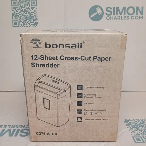 SEALED BONSAII 12-SHEET CROSS-CUT PAPER SHREDDER