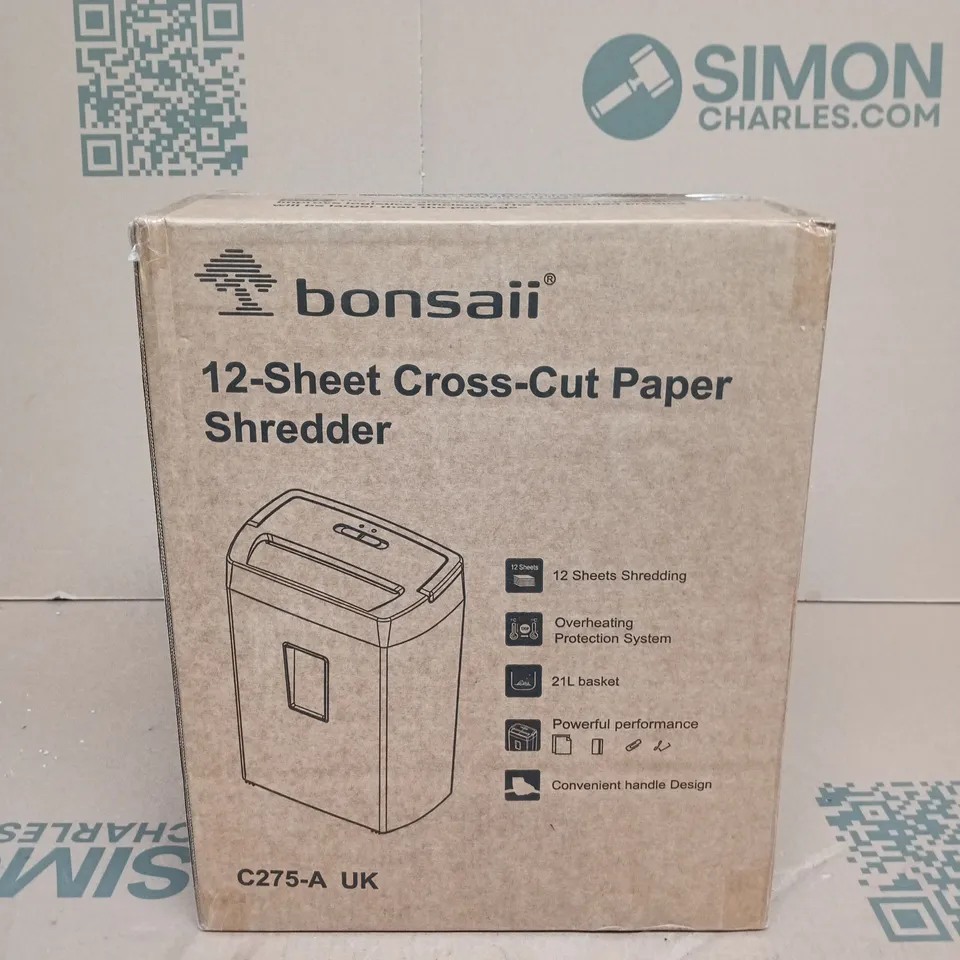 SEALED BONSAII 12-SHEET CROSS-CUT PAPER SHREDDER