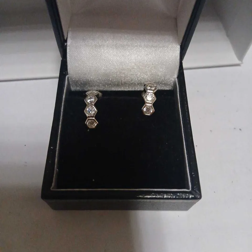 DIAMONIQUE 1.6CT TW ROUND STONE HOOP EARRINGS STERLING SILVER 