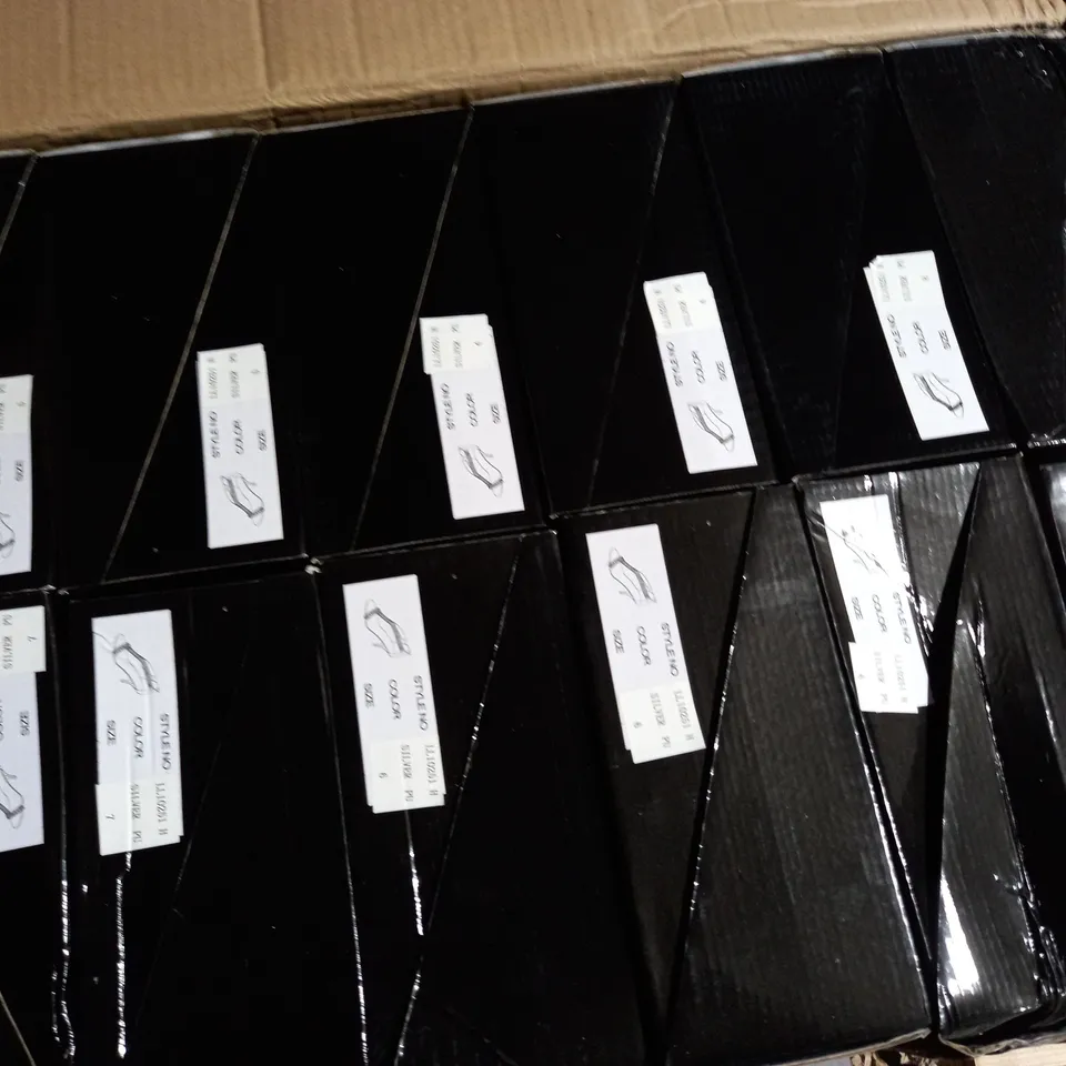 APPROXIMATELY 12 BOXED PAIRS OF GEMZ SILVER HEELED SANDALS IN VARIOUS SIZES TO INCLUDE SIZE 7 