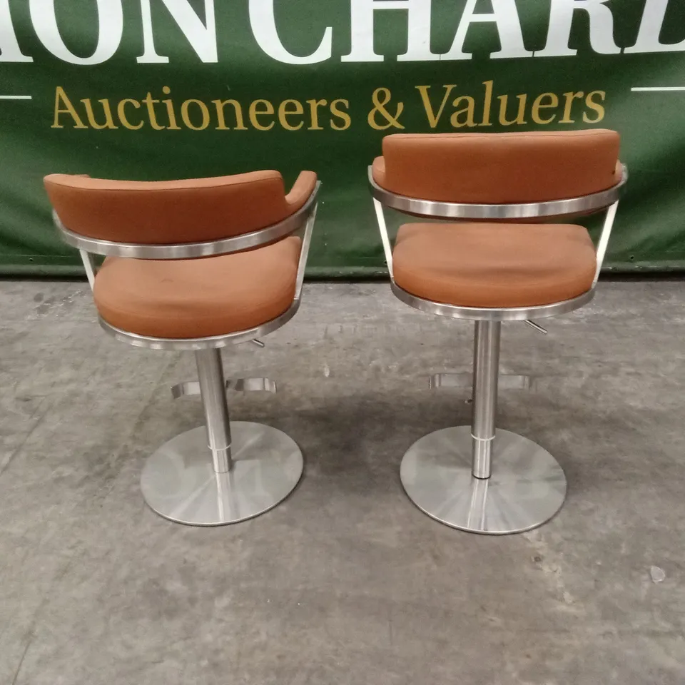 SET OF 2 FIRENZA BAR STOOLS IN TAN PU LEATHER AND CHROME BASE