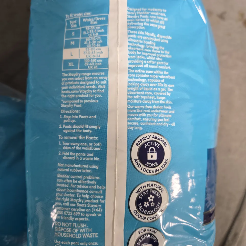 BOOTS STAYDRY PANTS DISPOSABLE INCONTINENCE PANTS – SIZE L, 3 X PACKS