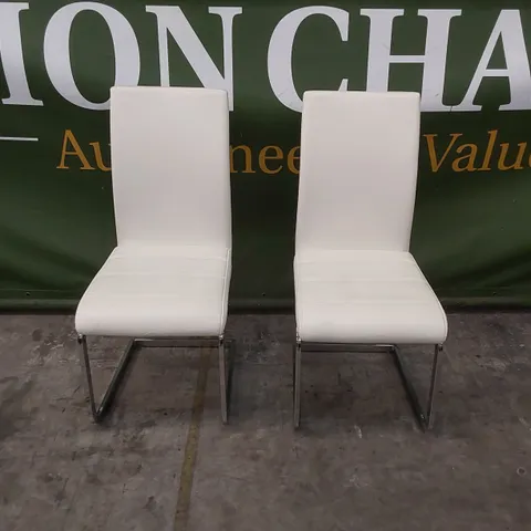 SET OF 2 PERTH WHITE LEATHER DINING CHAIRS WITH CHROME LEGS