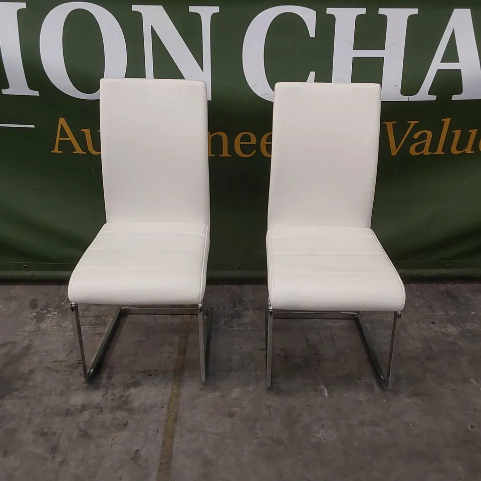 SET OF 2 PERTH WHITE LEATHER DINING CHAIRS WITH CHROME LEGS 