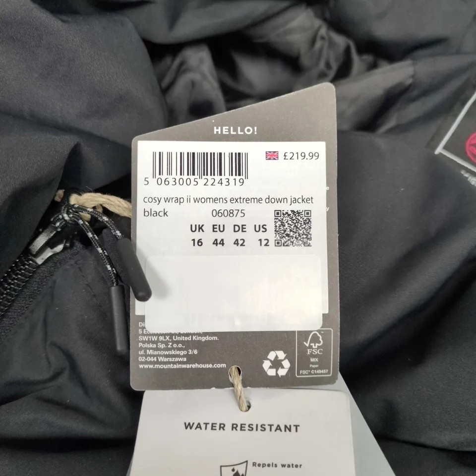 MOUNTAIN WAREHOUSE WOMEN'S COSY WRAP II EXTREME DOWN JACKET – BLACK, UK 16