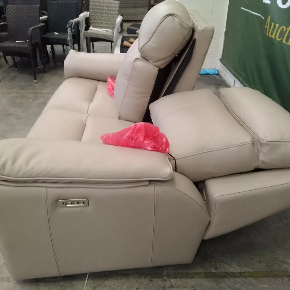 QUALITY DESIGNER G-PLAN ELLIS SMALL ELECTRIC RECLINER DBL SOFA - HUSK ALABASTER LEATHER