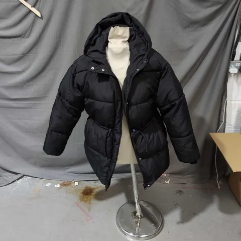 H&M BLACK PUFFER JACKET WITH HOOD, UK S