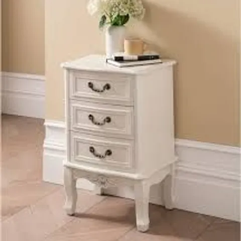 BRAND NEW HOMESDIRECT365 ETIENNE WHITE 3 DRAWER BEDSIDE TABLE ANTIQUE