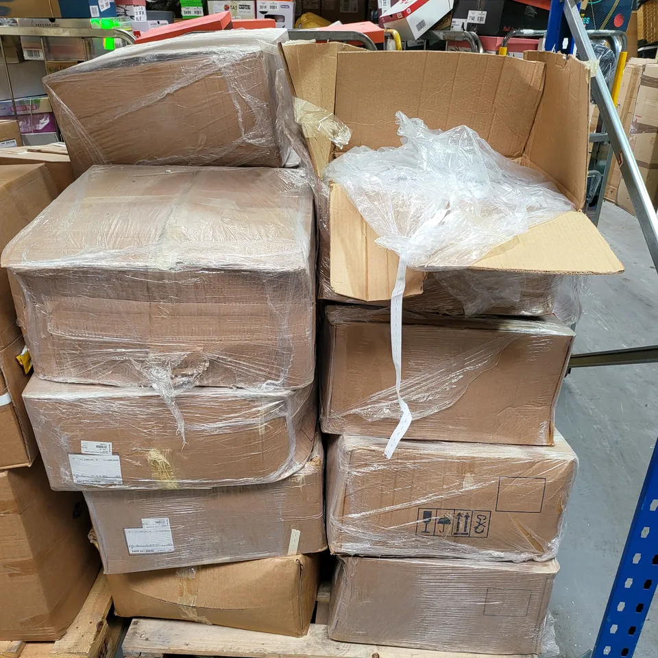 PALLET OF APPROXIMATELY 10 BOXES OF 20MM WHITE ELASTIC DRESS/CLOTHING MAKING CORD WITH BUTTON HOLES