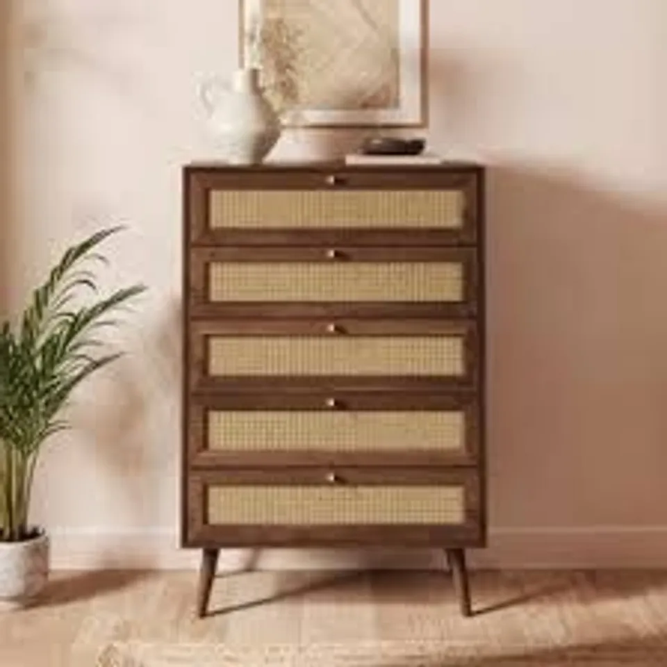 BOXED JORDYN 5 DRAWER CHEST - WALNUT EFFECT
