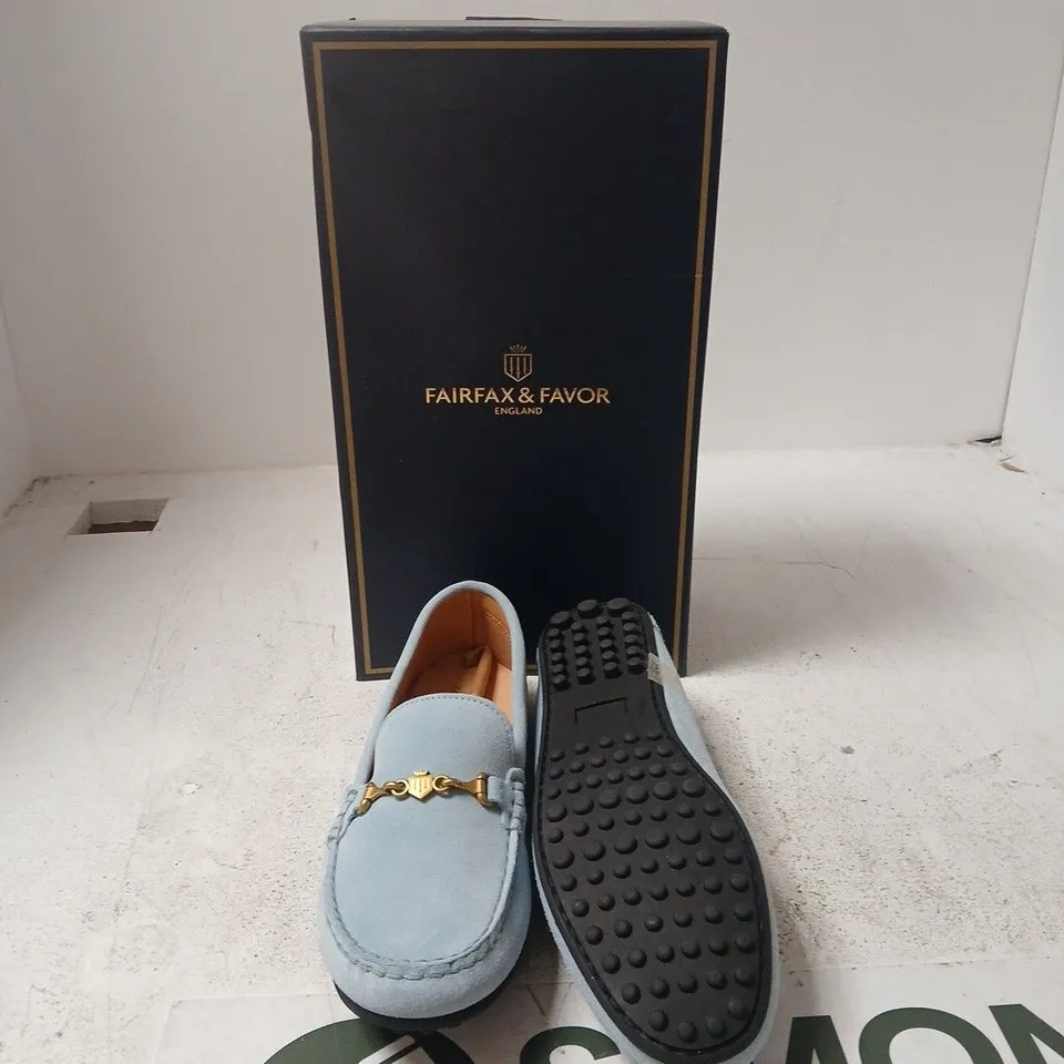 FAIRFAX & FAVOR LADIES TRINITY DRIVER SKY BLUE SUEDE LOAFER – UK7