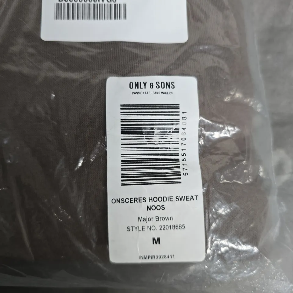 BAGGED ONLY & SONS HOODIE SWEATSHIRT – MAJOR BROWN, UK M