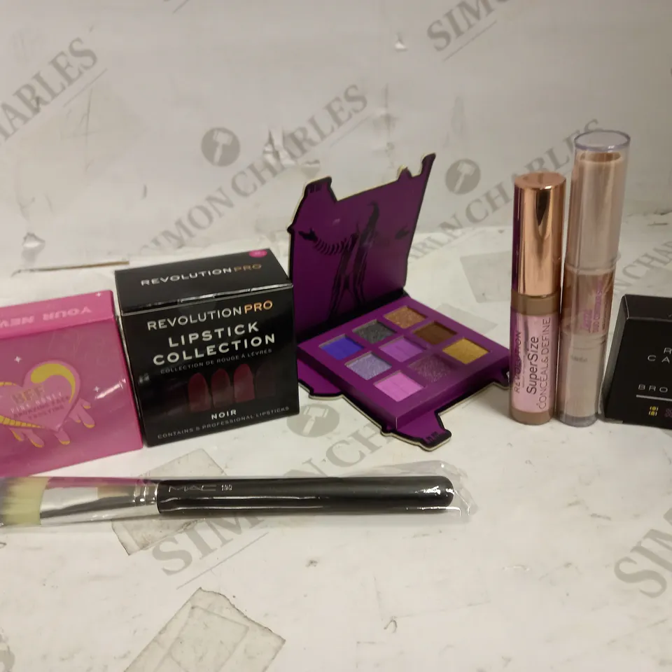 LOT OF APPROXIMATELY 20 MAKE UP ITEMS, TO INCLUDE REVOLUTION, RIMMEL, ROSE & CARAMEL, ETC