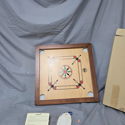 CARROM BOARD SET WITH DISCS, INSTRUCTION SHEET AND CLOTH BAG