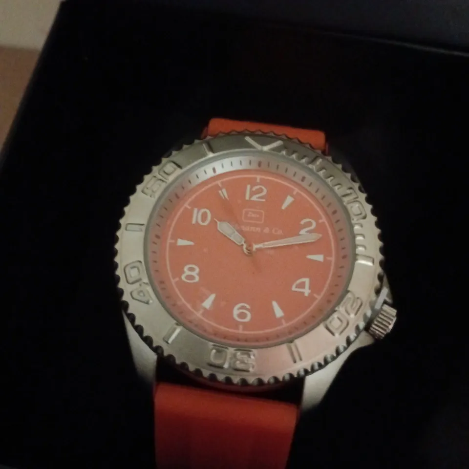 BOXED ZIHLMANN & CO STAINLESS STEEL WATCH WITH ORANGE DIAL & ORANGE RUBBER STRAP 
